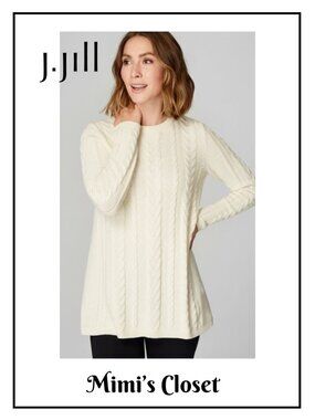 J.JILL Cream Crew Neck Sweater with Cable Knit - Size M